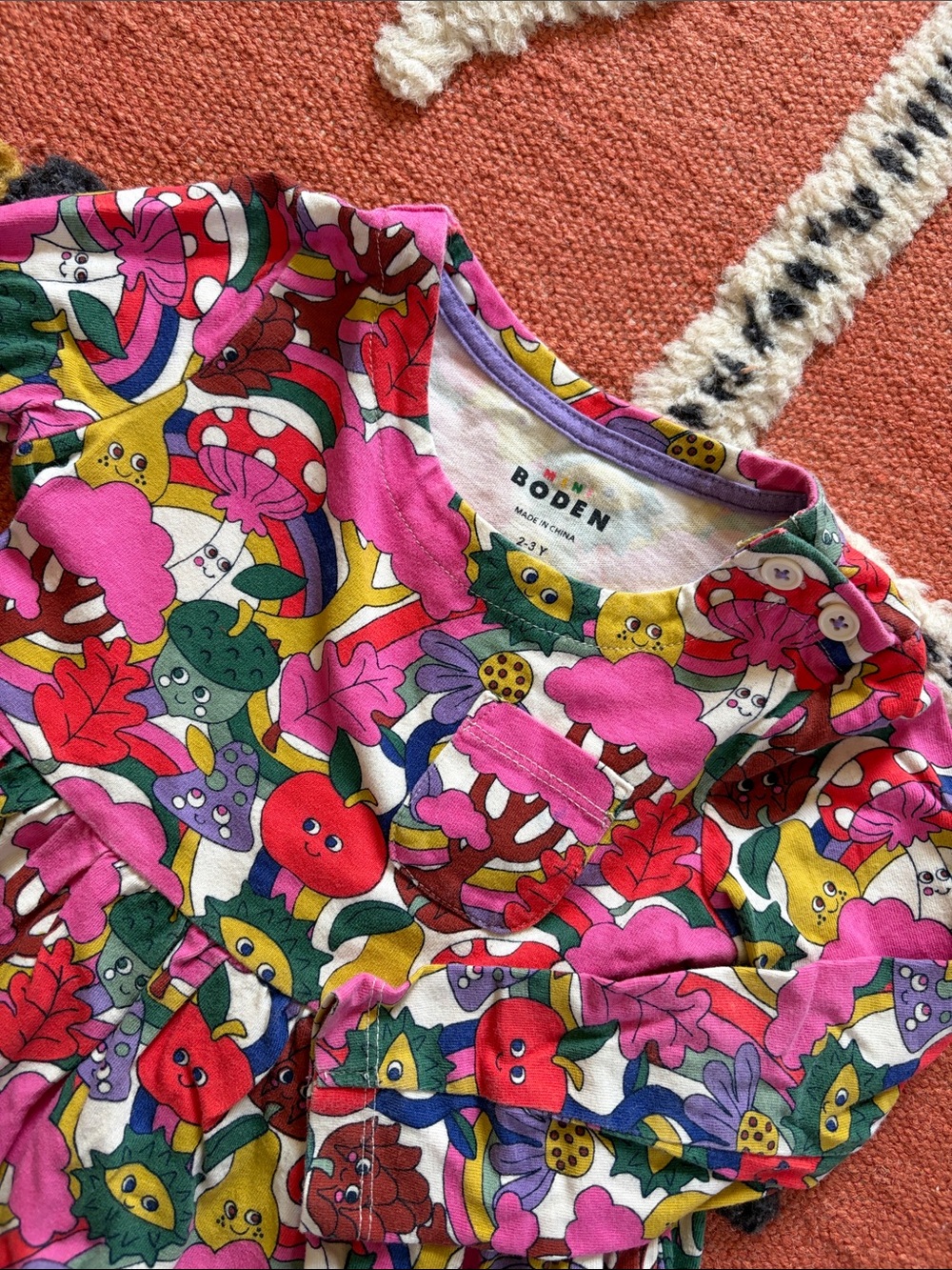 Mini Boden Bright Botanical Kids Top - Pink Multi